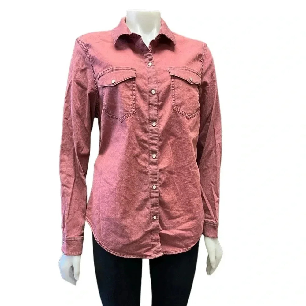 Tahari Cotton Pearl Snap Button Down Long Sleeve Shirt  Size XL